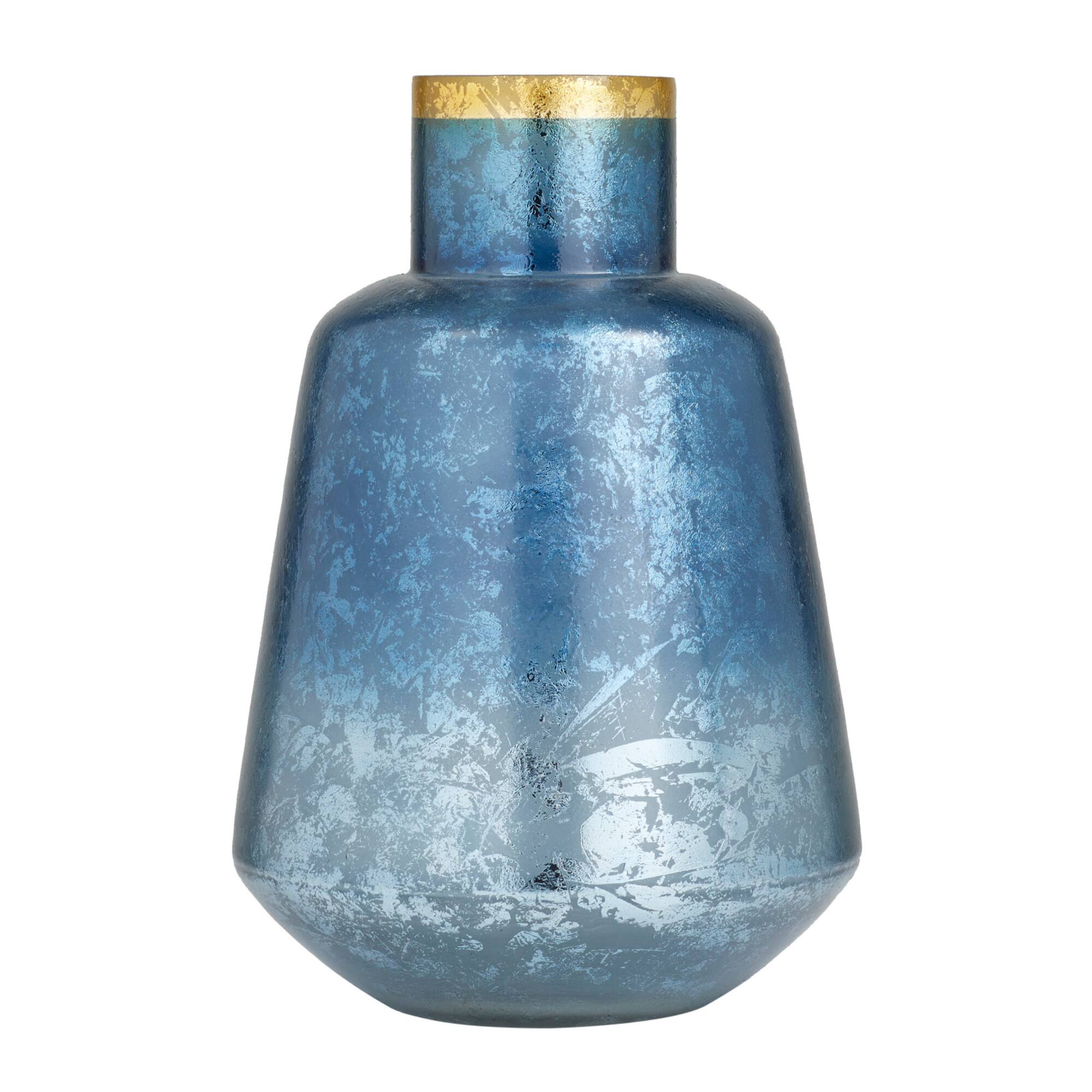 Blue Glass Coastal Vase, 14" x 10" x 10"